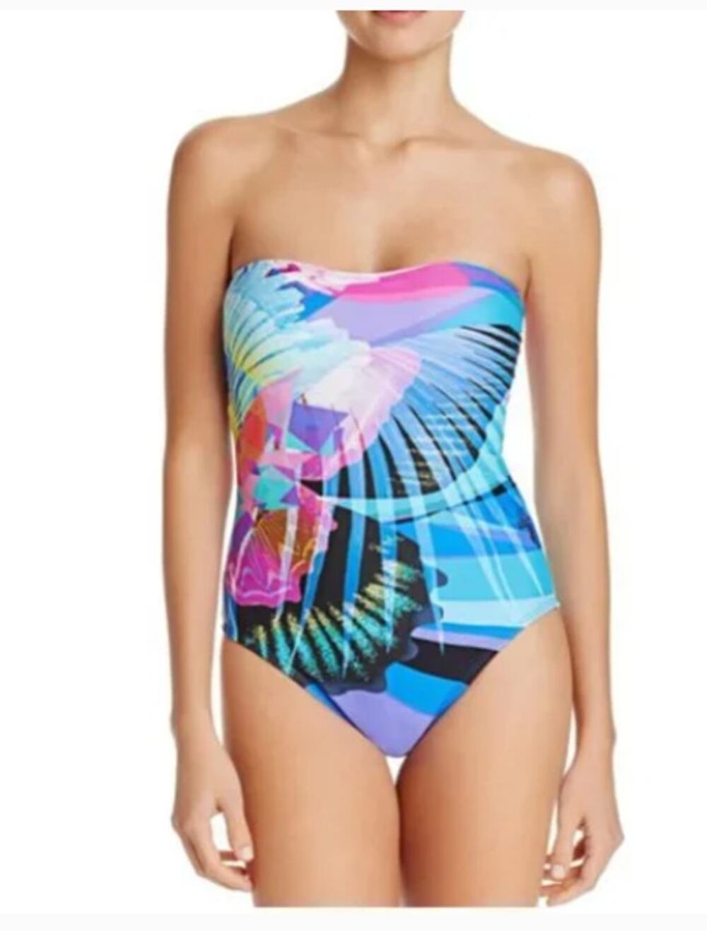 La Blanca Bandeau One Piece Swimsuit Colorful Print Size S/M Tropical